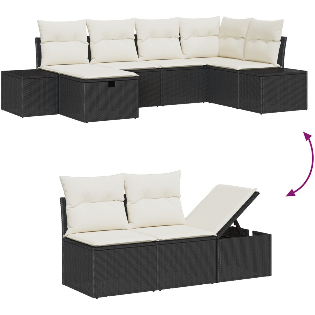 7-delars trädgårdsoff-set med kuddar svarta poly rattan vidaXL 55 x 62 x 69 cm – bild 9