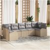 7-delars trädgårdsoff sets med kuddar Beige Poly Rattan vidaXL 289 x 124 x 85 cm – miniatyr 1