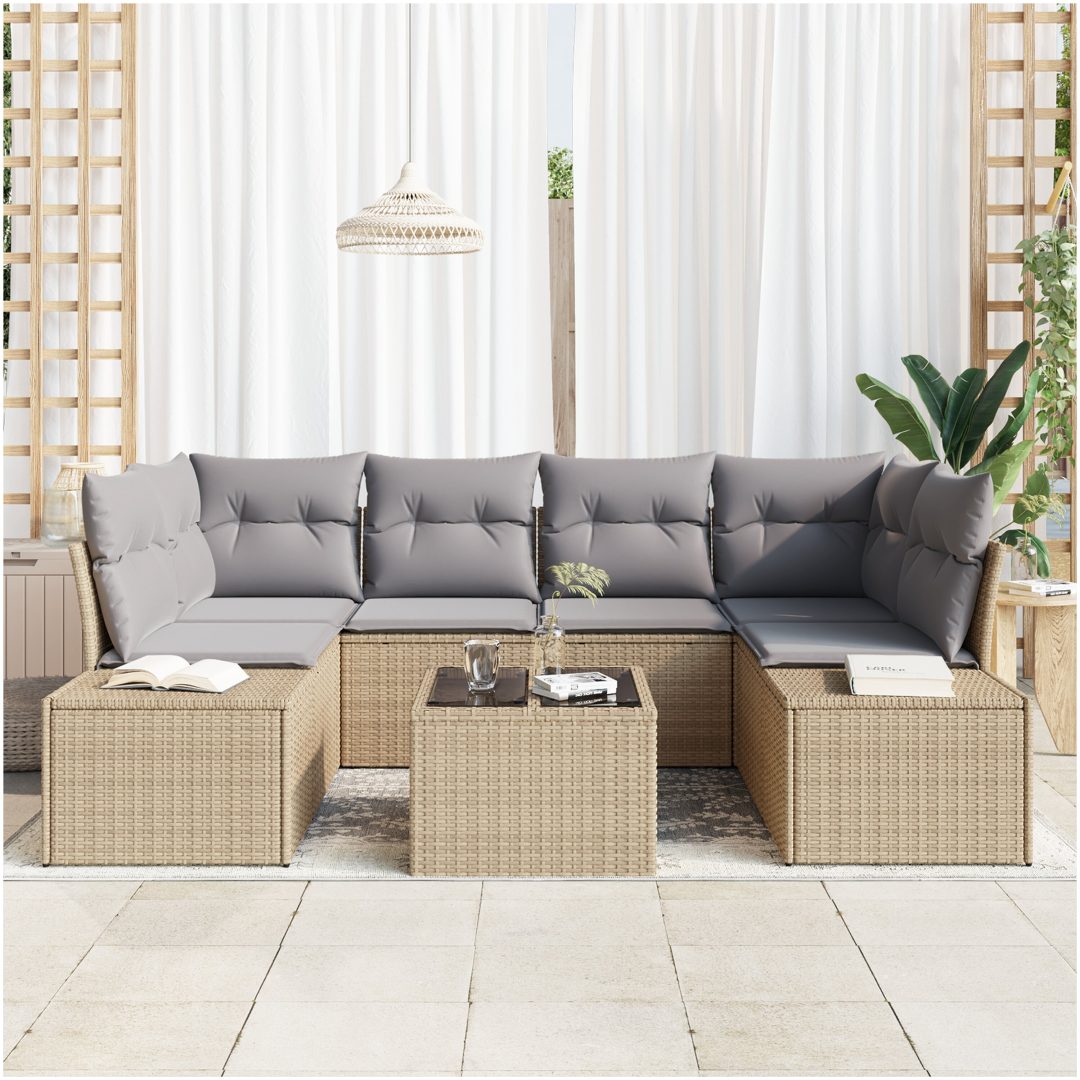 7 Delars Trädgårdsoffa med Dynor Beige Poly-rotting vidaXL 55 x 55 x 37 cm – bild 3