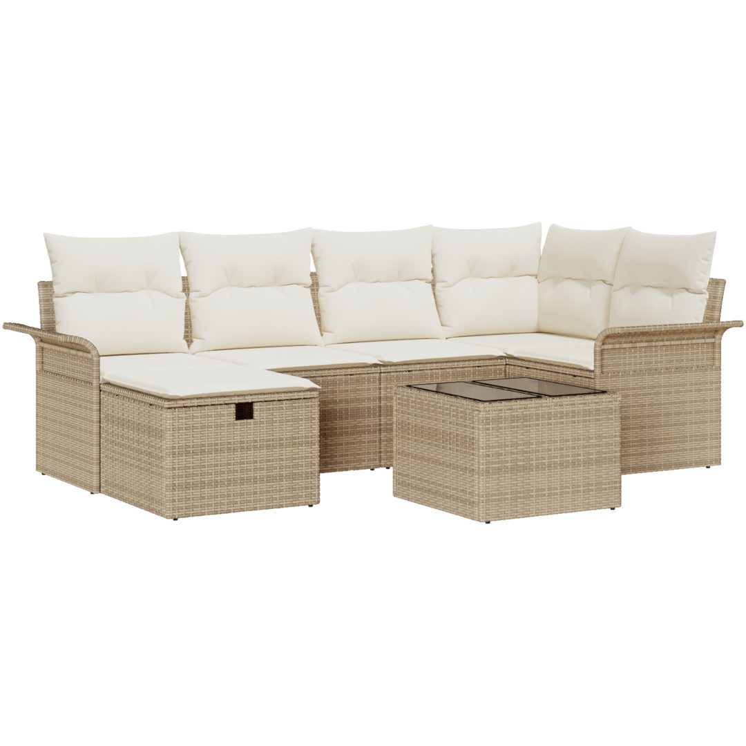 7-delars Trädgårdsoffa med Kuddar Beige Poly Rattan vidaXL 242.5 x 132.5 x 85 cm – bild 2