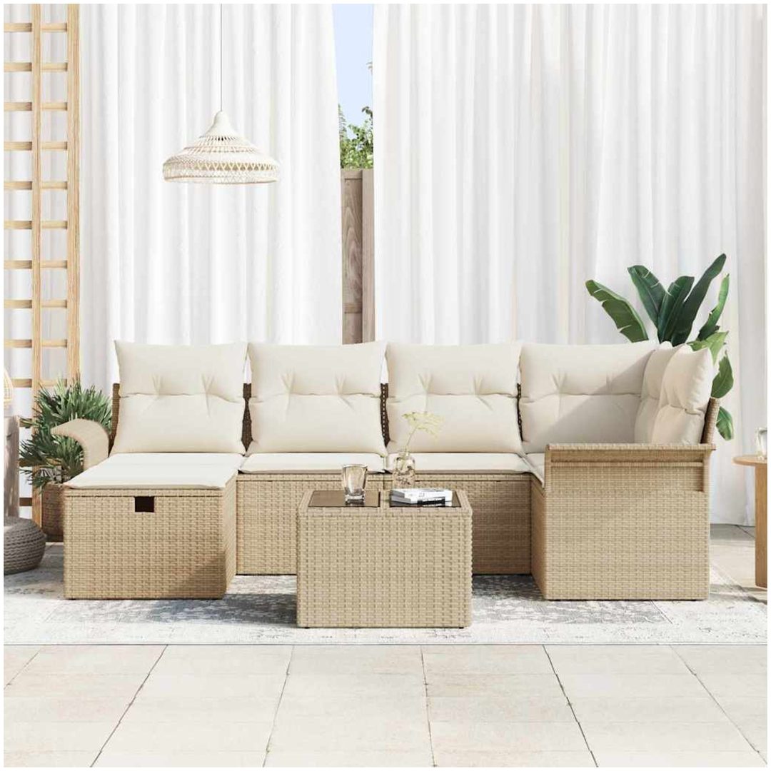 7-delars Trädgårdsoffa med Kuddar Beige Poly Rattan vidaXL 242.5 x 132.5 x 85 cm – bild 3