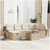 7-delars Trädgårdsoffa med Kuddar Beige Poly Rattan vidaXL 242.5 x 132.5 x 85 cm – miniatyr 1