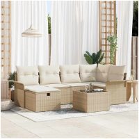 7-delars Trädgårdsoffa med Kuddar Beige Poly Rattan vidaXL