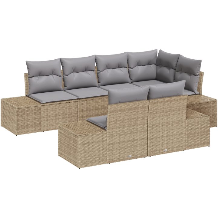 7-delars trädgårdsoffa med kuddar, beige poly-rattan vidaXL 264 x 154 x 85 cm – bild 2