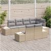 7-delars trädgårdsoffa med kuddar, beige poly-rattan vidaXL 264 x 154 x 85 cm – miniatyr 3