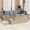 7-delars trädgårdsoffa med kuddar, beige poly-rattan vidaXL 264 x 154 x 85 cm – miniatyr 1