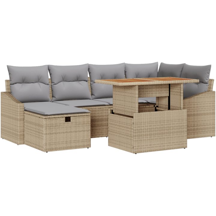 7 Delars Trädgårdsoffa med Kuddar i Beige Poly Rattan vidaXL 100 x 55 x 73 cm – bild 2