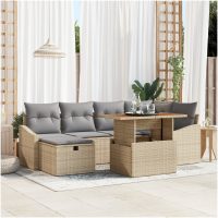 7 Delars Trädgårdsoffa med Kuddar i Beige Poly Rattan vidaXL