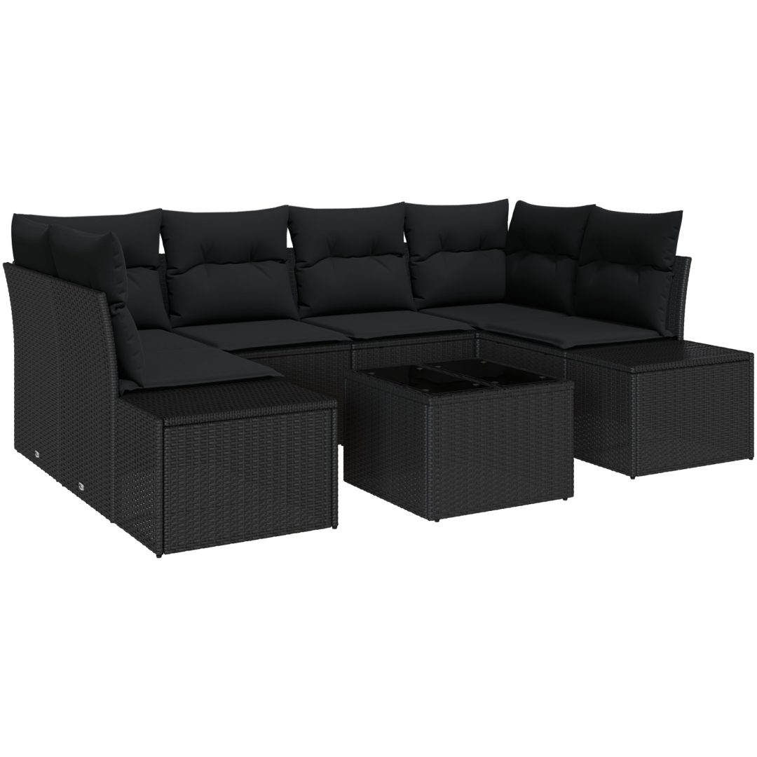 7-delars trädgårdsoffa-set med dynor svart poly-rotting vidaXL 55 x 55 x 37 cm – bild 2