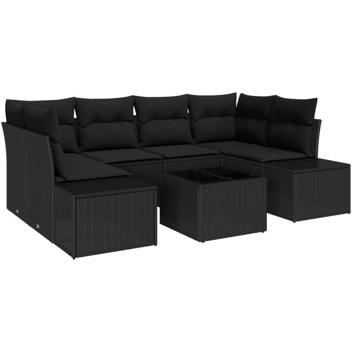 7-delars trädgårdsoffa-set med dynor svart poly-rotting vidaXL 55 x 55 x 37 cm – bild 2