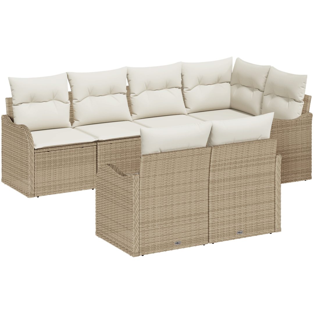 7 Delars Trädgårdsoffa Set med Kuddar Beige Poly Rattan vidaXL Stor – bild 2