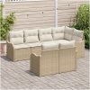 7 Delars Trädgårdsoffa Set med Kuddar Beige Poly Rattan vidaXL Stor – miniatyr 3
