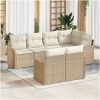 7 Delars Trädgårdsoffa Set med Kuddar Beige Poly Rattan vidaXL Stor – miniatyr 1