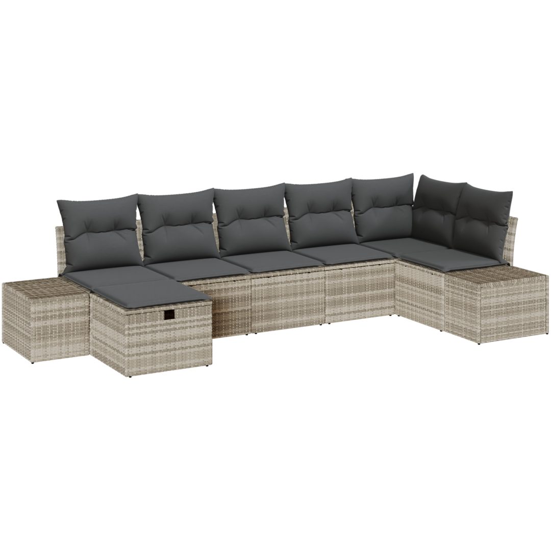 7-delars Trädgårdsoffa Set med Kuddar Ljusgrå Poly Rattan vidaXL 55 x 62 x 69 cm – bild 2