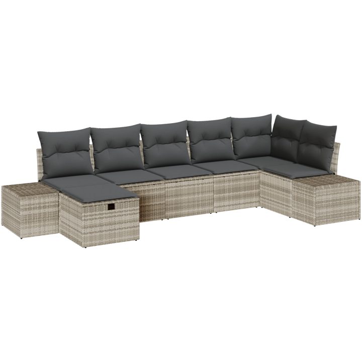 7-delars Trädgårdsoffa Set med Kuddar Ljusgrå Poly Rattan vidaXL 55 x 62 x 69 cm – bild 2