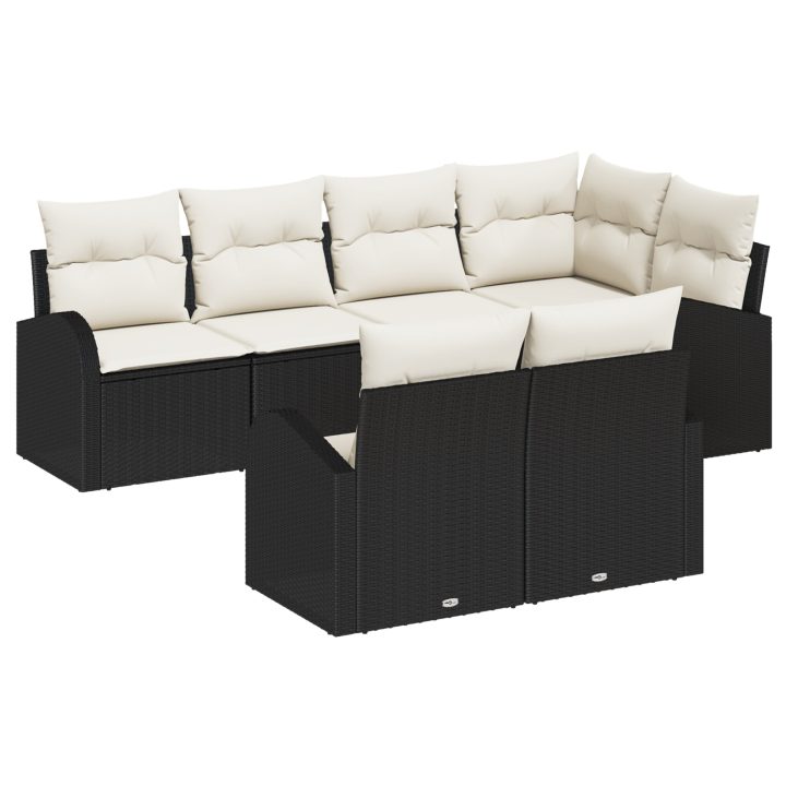 7 Delars Trädgårdsoffa Set med Kuddar Svart Poly Rattan vidaXL 234 x 124 x 85 cm – bild 2