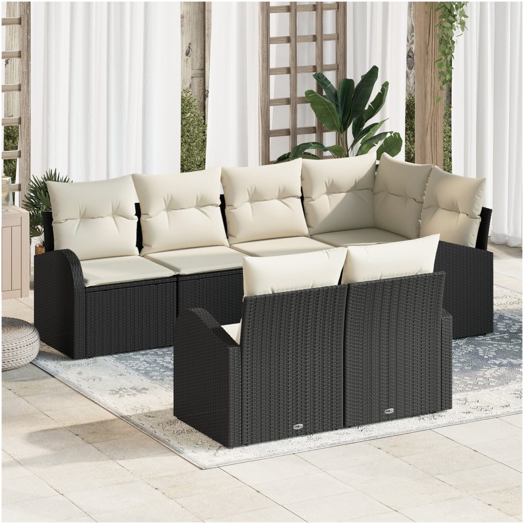 7 Delars Trädgårdsoffa Set med Kuddar Svart Poly Rattan vidaXL 234 x 124 x 85 cm