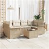 7-delars Trädgårdsoffagrupp med Kuddar Beige Poly Rattan vidaXL 55 x 55 x 37 cm – miniatyr 1