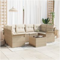 7-delars Trädgårdsoffagrupp med Kuddar Beige Poly Rattan vidaXL
