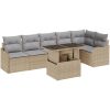 7 Delars Trädgårdsoffagrupp med Kuddar Beige Poly Rottning vidaXL Stor – miniatyr 2