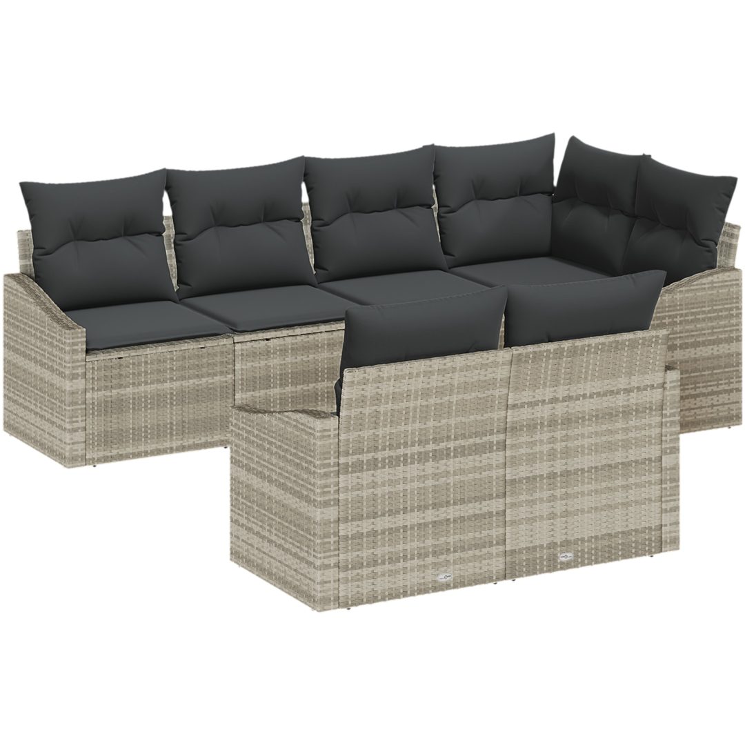 7-delars trädgårdsoffagrupp med kuddar ljusgrå poly rattan vidaXL 233.5 x 123.5 x 85 cm – bild 2