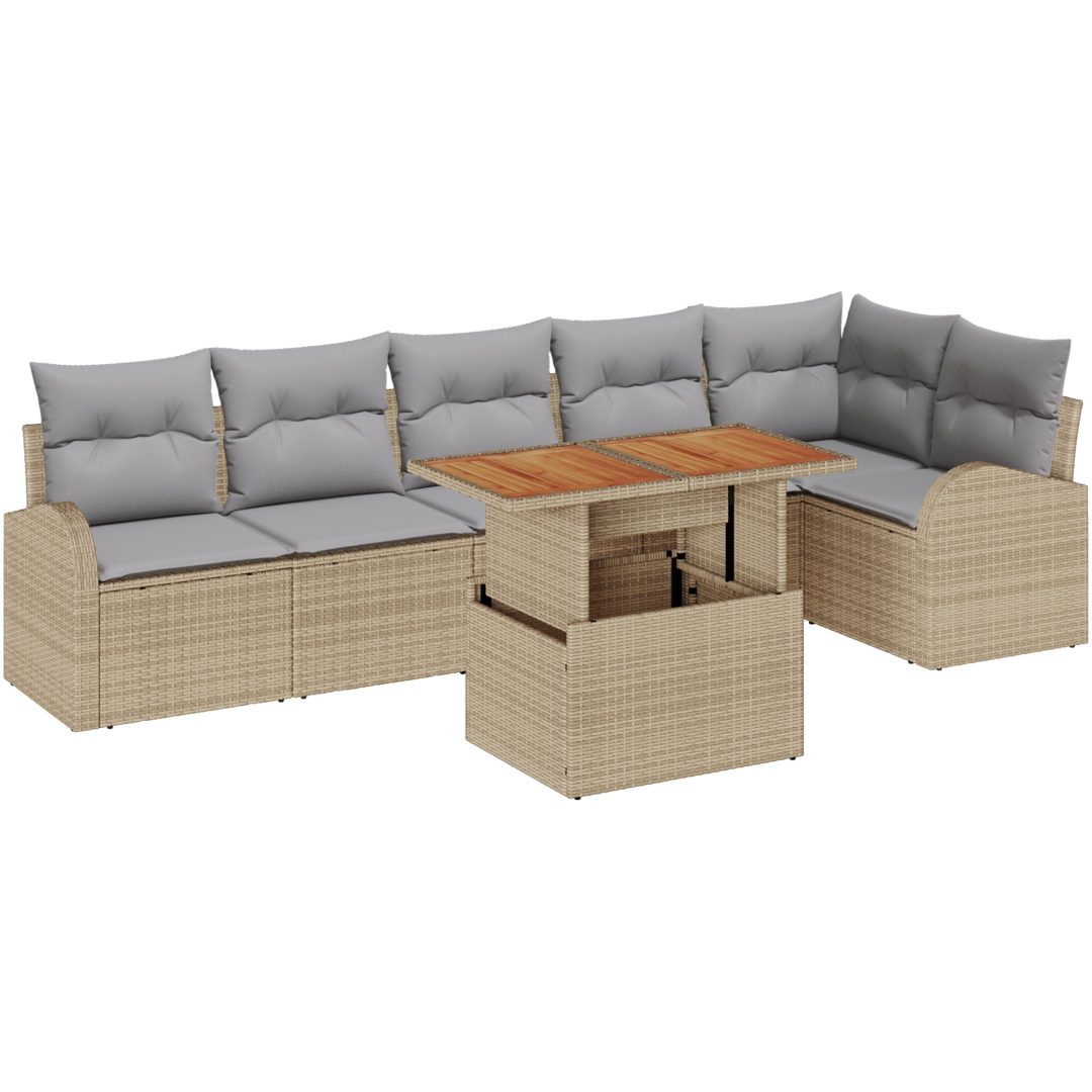 7 Delars Trädgårdsoffan med Kuddar Beige Poly Rotting vidaXL Medium – bild 2