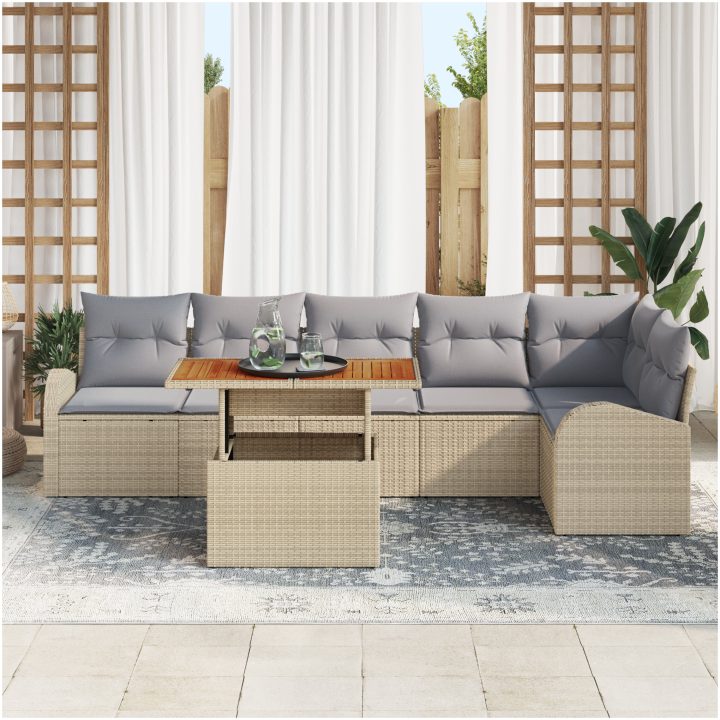 7 Delars Trädgårdsoffan med Kuddar Beige Poly Rotting vidaXL Medium – bild 3