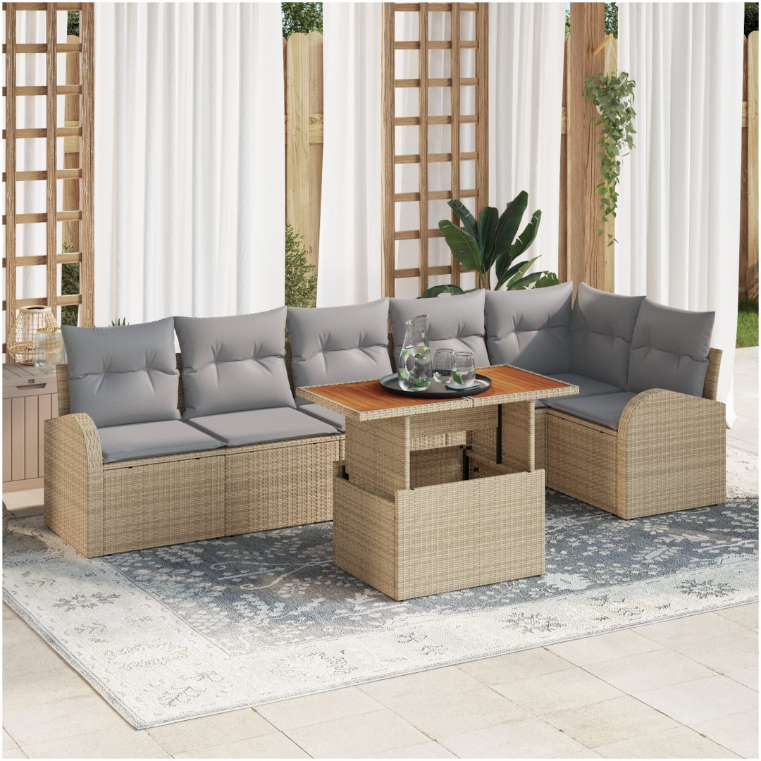 7 Delars Trädgårdsoffan med Kuddar Beige Poly Rotting vidaXL Medium