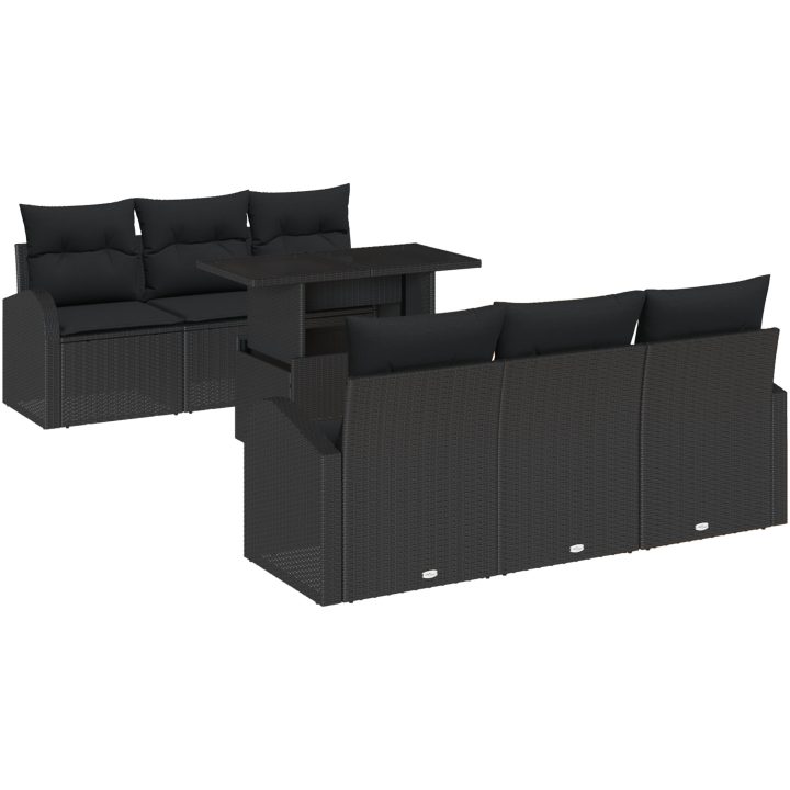 7-delars Trädgårdsoffapaket med kuddar Svart Poly Rattan vidaXL Stor – bild 2