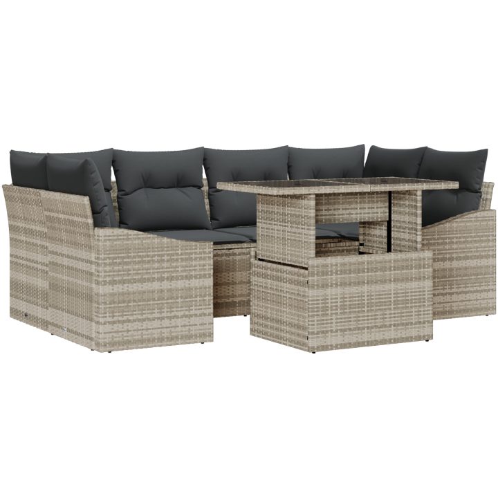 7-delars Trädgårdsoffapset med Kuddar Ljusgrå Poly Rattan vidaXL 100 x 55 x 73 cm – bild 2