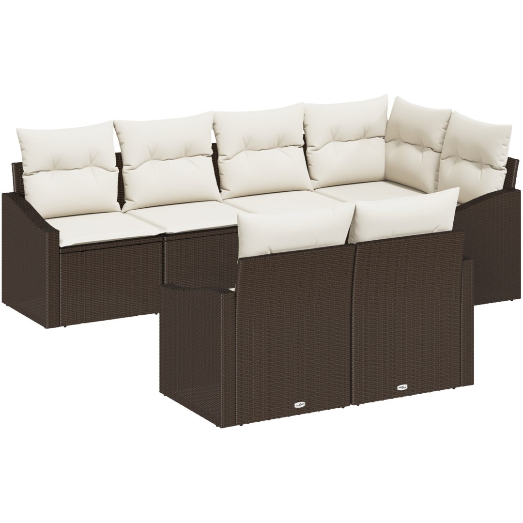 7-delars trädgårdsoffas med kuddar Brun Poly Rattan vidaXL 233.5 x 123.5 x 85 cm – bild 2