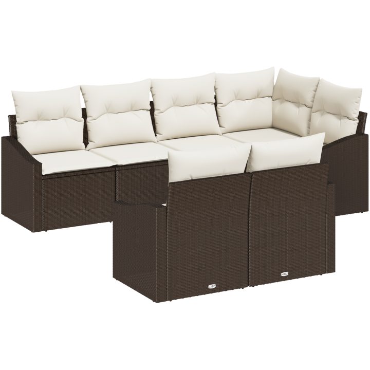 7-delars trädgårdsoffas med kuddar Brun Poly Rattan vidaXL 233.5 x 123.5 x 85 cm – bild 2