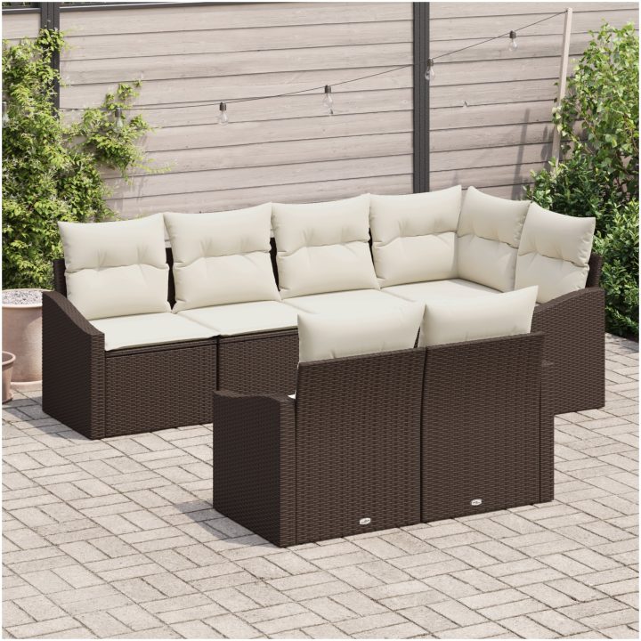 7-delars trädgårdsoffas med kuddar Brun Poly Rattan vidaXL 233.5 x 123.5 x 85 cm – bild 3