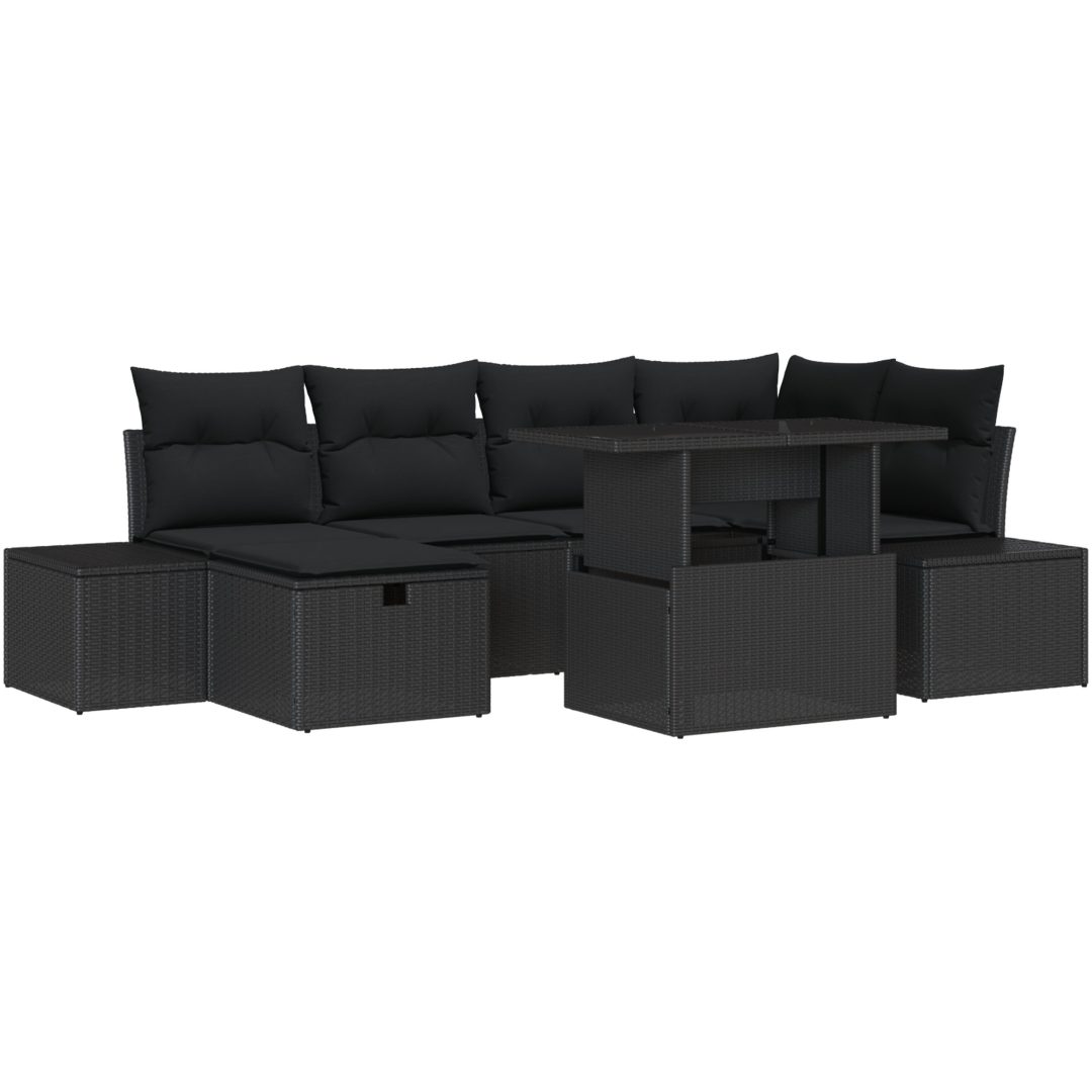 7-delars trädgårdsoffas med kuddar svart konstrotting vidaXL 100 x 55 x 73 cm – bild 2
