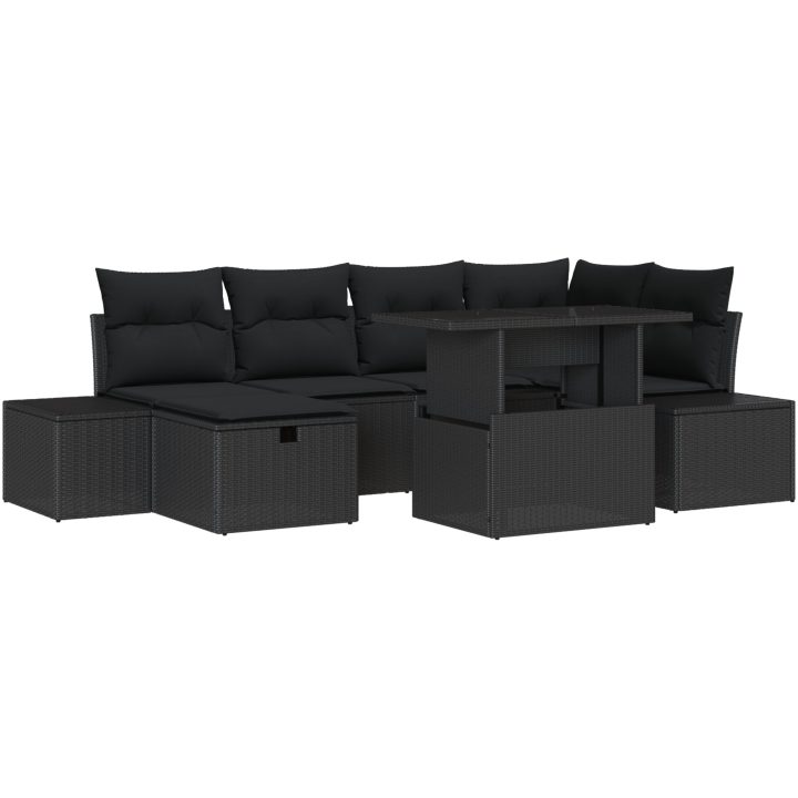 7-delars trädgårdsoffas med kuddar svart konstrotting vidaXL 100 x 55 x 73 cm – bild 2