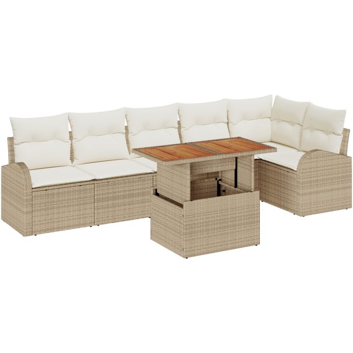 7 Delars Trädgårdsoffas Set med Kuddar Beige Poly Rattan vidaXL Stor – bild 2
