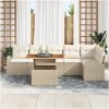 7 Delars Trädgårdsoffas Set med Kuddar Beige Poly Rattan vidaXL Stor – miniatyr 3