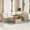 7 Delars Trädgårdsoffas Set med Kuddar Beige Poly Rattan vidaXL Stor – miniatyr 1
