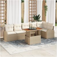 7 Delars Trädgårdsoffas Set med Kuddar Beige Poly Rattan vidaXL