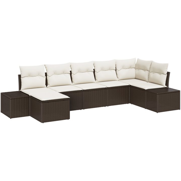 7-delars trädgårdsoffasats med kuddar brun poly rattan vidaXL 319 x 154 x 69 cm – bild 2