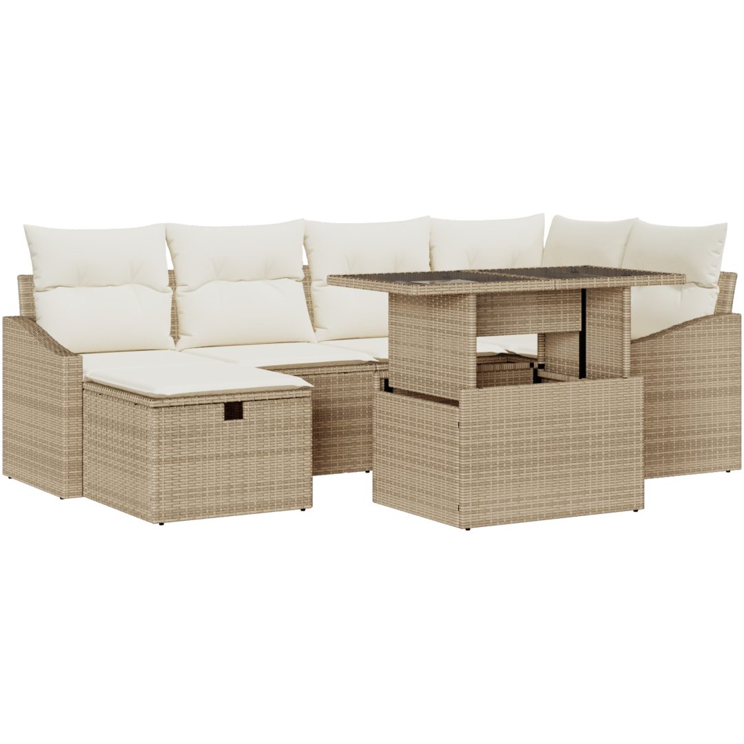 7-delars trädgårdsoffaset med beige kuddar i polyrotting vidaXL 100 x 55 x 73 cm – bild 2