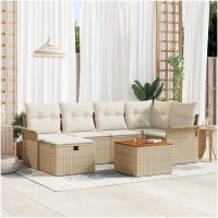 7 delars trädgårdsoffaset med dynor Beige Poly Rattan vidaXL