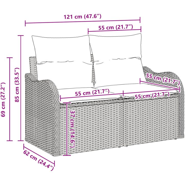 7 Delars Trädgårdsoffaset med Kuddar Beige Poly Rattan Akacia vidaXL Stor – bild 11