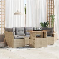 7-delars trädgårdsoffaset med kuddar beige poly rattan akacia vidaXL