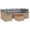 7-delars trädgårdsoffaset med kuddar beige poly rattan akacia vidaXL Stor – miniatyr 2