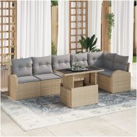 7 Delars Trädgårdsoffaset med Kuddar Beige Poly Rattan vidaXL