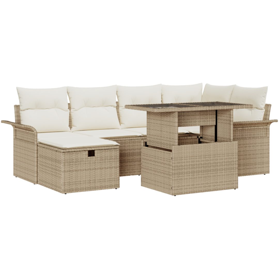 7-delars Trädgårdsoffaset med kuddar Beige Poly rotting vidaXL Stor – bild 2
