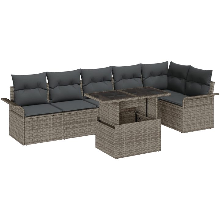 7-delars trädgårdsoffaset med kuddar Grå Poly Rattan vidaXL 100 x 55 x 73 cm – bild 2