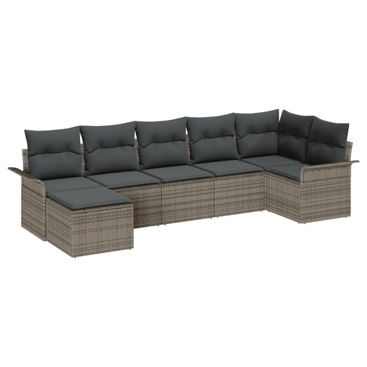 7-delars trädgårdsoffaset med kuddar grå polyrotting vidaXL 297,5 x 132,5 x 85 cm – bild 2