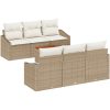 7-delars trädgårdsoffaset med kuddar i beige poly-rattan och akacia vidaXL 55 x 55 x 37 cm – miniatyr 2